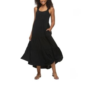 Black Bow Maxi Dress Women's Size Medium Flowy Tiered Boho Chic Vacation